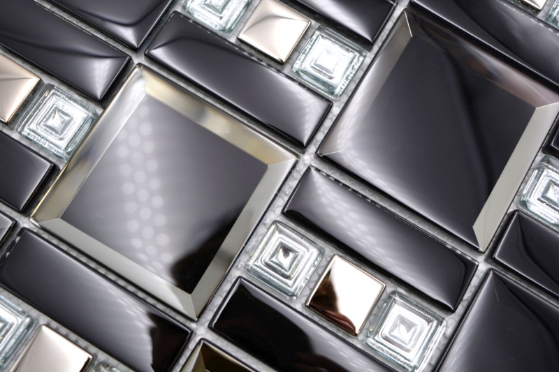 Échantillon manuel de mosaïque de verre Carreau de mosaïque noir argenté brillant mur cuisine salle de bain douche MOS88-SQ78_m