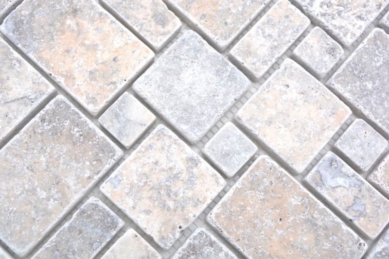 Échantillon manuel de mosaïque de pierre naturelle Travertin blanc gris mat mur sol cuisine salle de bain douche MOS40-FP47_m