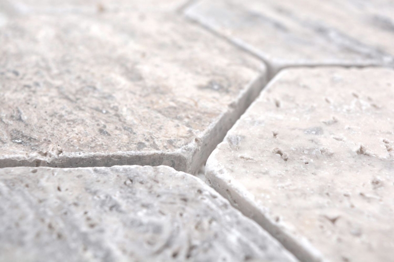 Échantillon manuel de mosaïque de pierre naturelle Travertin blanc gris mat mur sol cuisine salle de bain douche MOS42-HX147_m