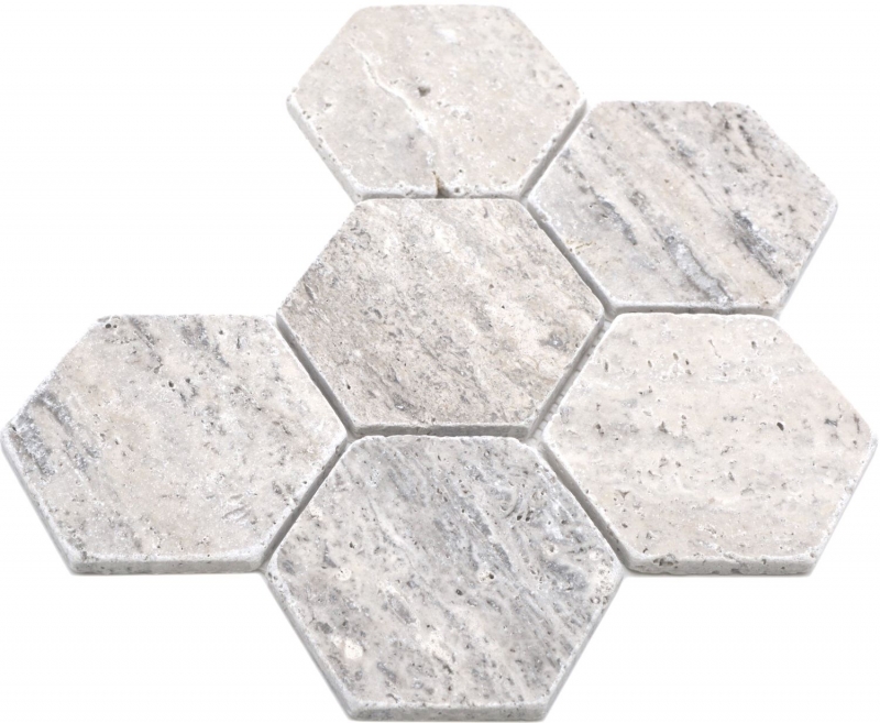 Échantillon manuel de mosaïque de pierre naturelle Travertin blanc gris mat mur sol cuisine salle de bain douche MOS42-HX147_m