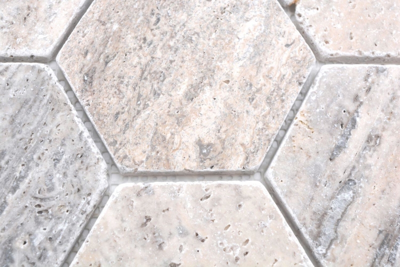 Échantillon manuel de mosaïque de pierre naturelle Travertin blanc gris mat mur sol cuisine salle de bain douche MOS42-HX147_m