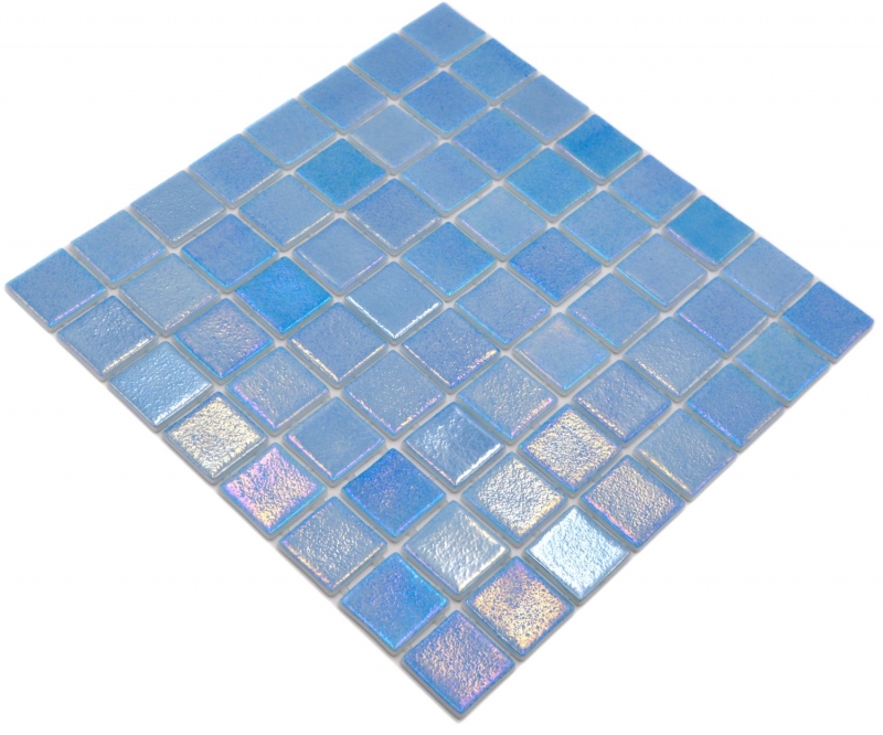 Échantillon manuel Mosaïque de piscine Mosaïque de verre bleu clair irisé multicolore brillant mur sol cuisine salle de bain douche MOS220-P55381_m