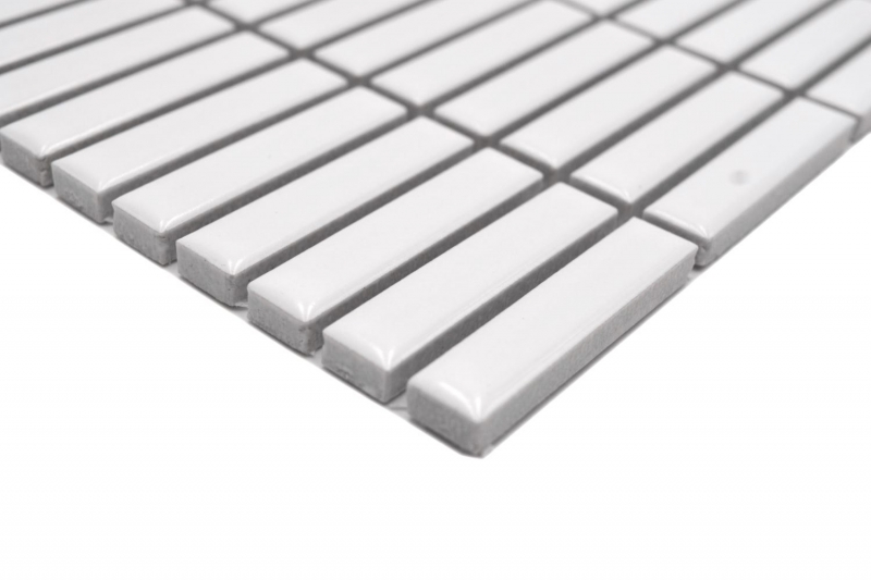 Mosaïque en céramique Baguettes rétro des années 50 à 60 Plaquette blanche brillante MOS24-BM1