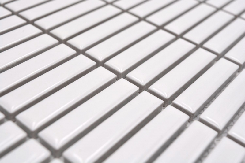 Mosaïque en céramique Baguettes rétro des années 50 à 60 Plaquette blanche brillante MOS24-BM1
