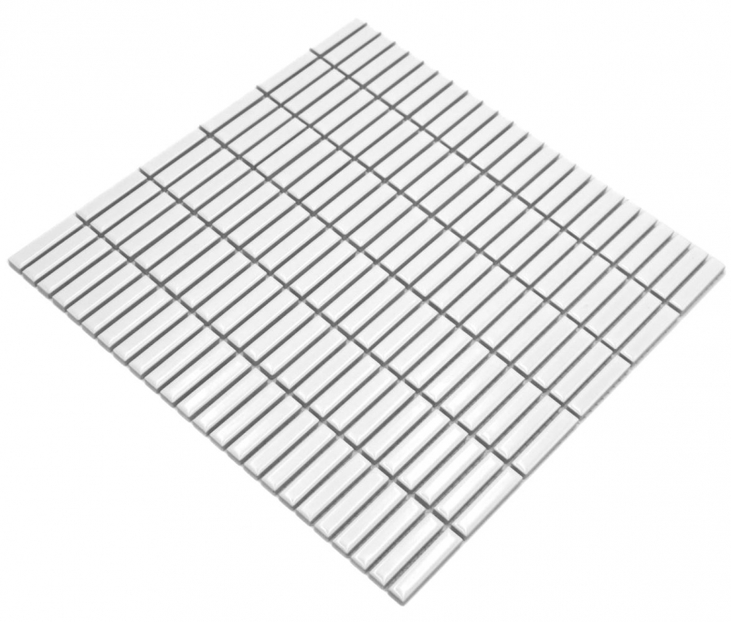 Mosaïque en céramique Baguettes rétro des années 50 à 60 Plaquette blanche brillante MOS24-BM1