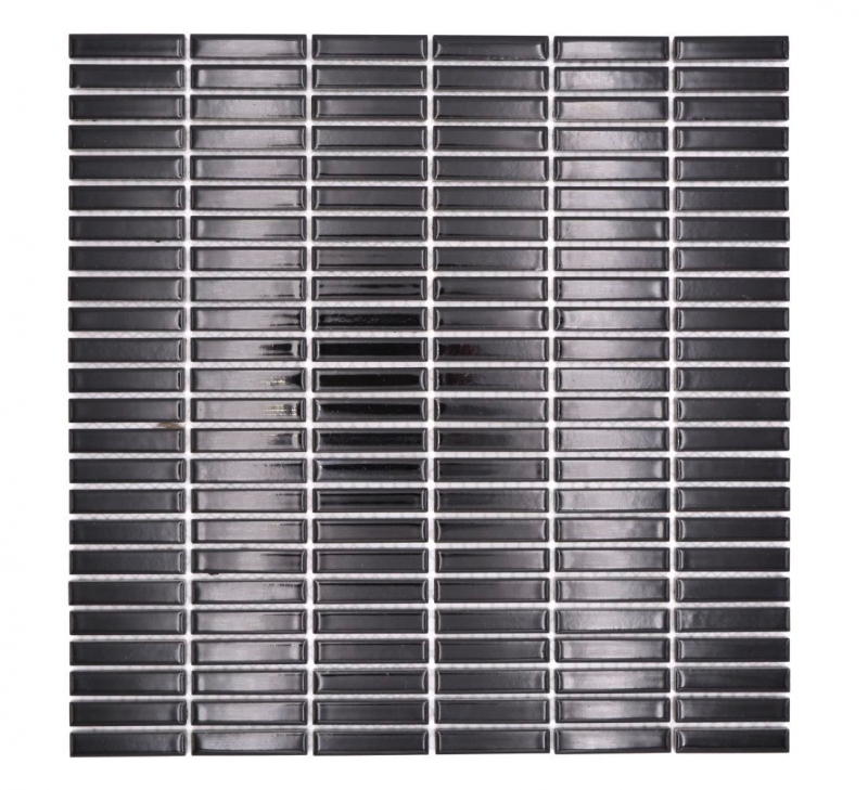 Mosaïque en céramique Baguettes rétro années 50 années 60 lamelles noir brillant MOS24-BM2