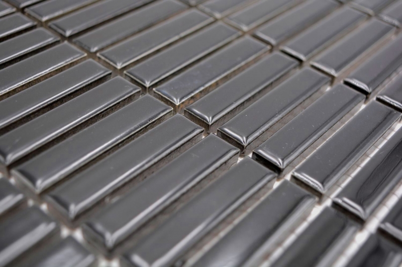 Mosaïque en céramique Baguettes rétro années 50 années 60 lamelles noir brillant MOS24-BM2