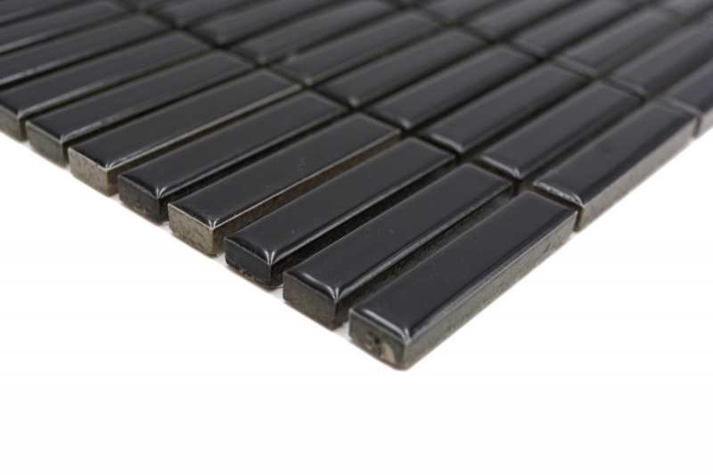 Mosaïque en céramique Baguettes rétro années 50 années 60 lamelles noir brillant MOS24-BM2