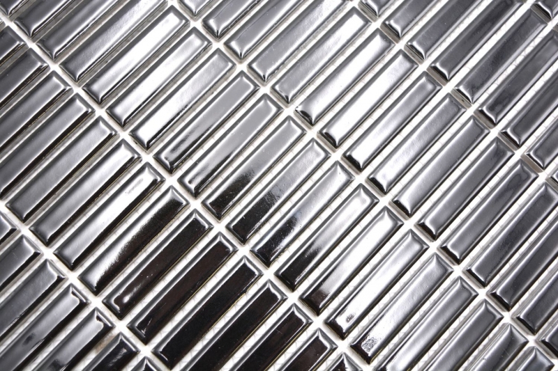Mosaïque en céramique Baguettes rétro années 50 années 60 lamelles noir brillant MOS24-BM2