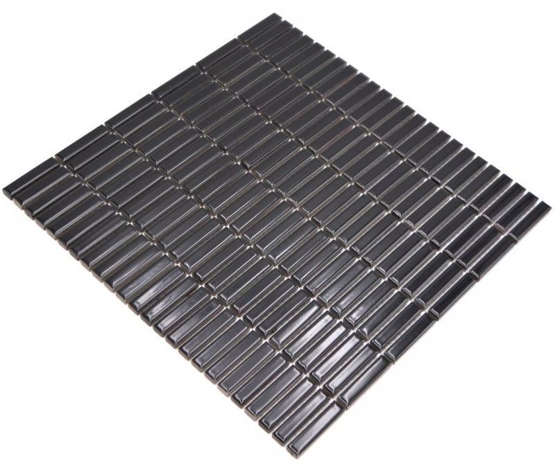 Mosaïque en céramique Baguettes rétro années 50 années 60 lamelles noir brillant MOS24-BM2