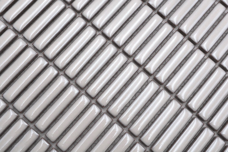 Mosaïque en céramique Baguettes rétro des années 50 à 60 Plaquette blanc ancien brillant MOS24-BM3