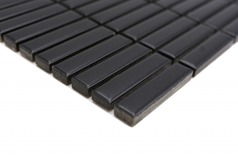 Mosaïque en céramique Baguettes rétro 50s 60s Lanières noir mat MOS24-BM8