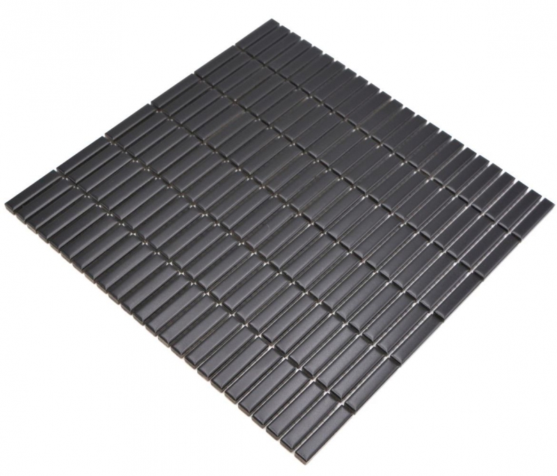 Mosaïque en céramique Baguettes rétro 50s 60s Lanières noir mat MOS24-BM8