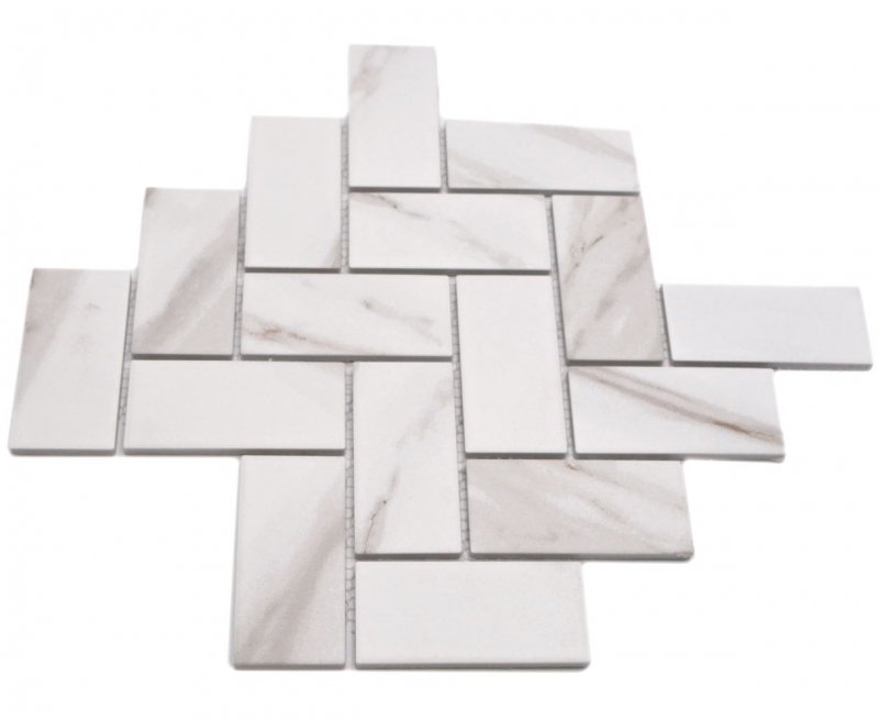 Céramique Carreau de mosaïque à chevrons Calacatta blanc gris-brun mat MOS24-1112