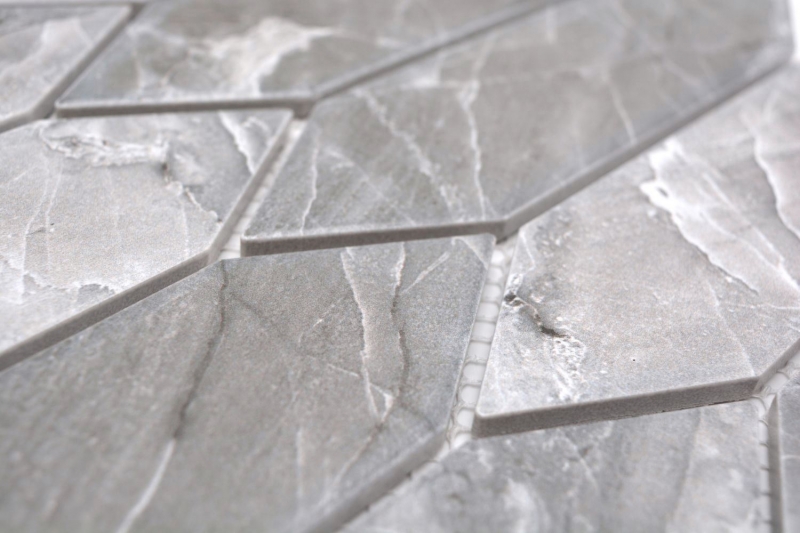 Céramique Carreau de mosaïque Hexagone Aspect pierre allongé gris foncé mat MOS13-L0208