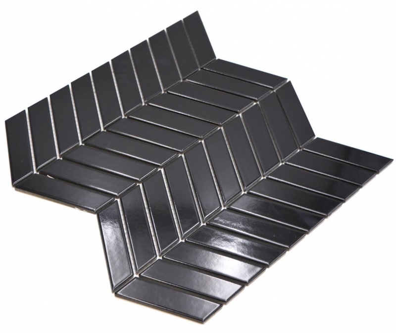 Céramique Carreau de mosaïque à chevrons uni noir brillant MOS24-EV39