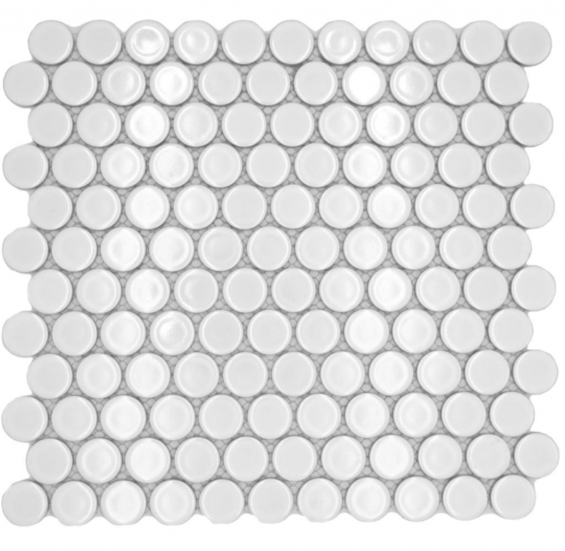 Mosaïque céramique Bouton Loop Penny Rond uni blanc brillant MOS10-0102GR