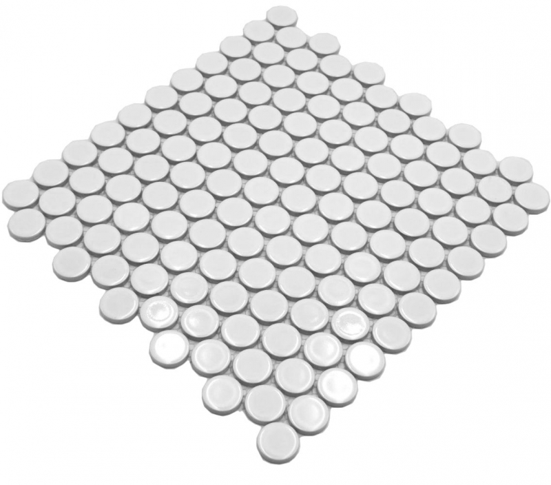 Mosaïque céramique Bouton Loop Penny Rond uni blanc brillant MOS10-0102GR
