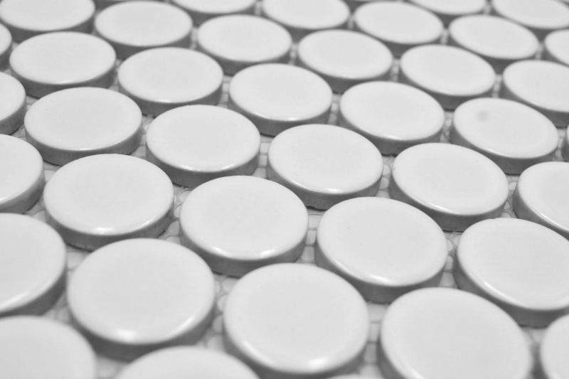 Mosaïque céramique Bouton Loop Penny Rond uni blanc brillant MOS10-0102GR