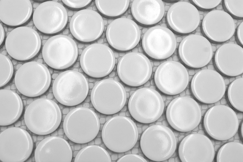 Mosaïque céramique Bouton Loop Penny Rond uni blanc brillant MOS10-0102GR
