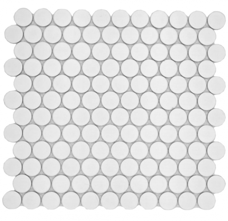 Carreau de mosaïque céramique Bouton Loop Penny rond uni blanc mat MOS10-0111GR