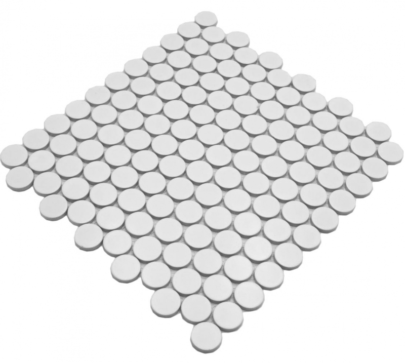 Carreau de mosaïque céramique Bouton Loop Penny rond uni blanc mat MOS10-0111GR