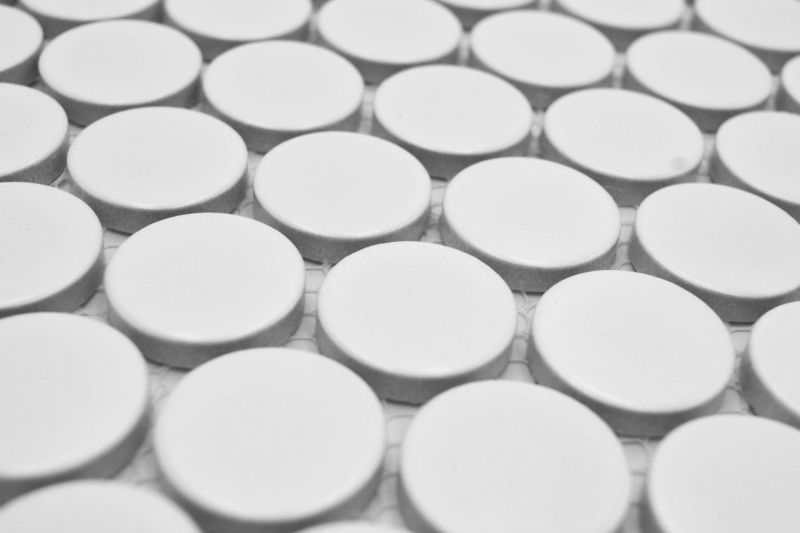 Carreau de mosaïque céramique Bouton Loop Penny rond uni blanc mat MOS10-0111GR
