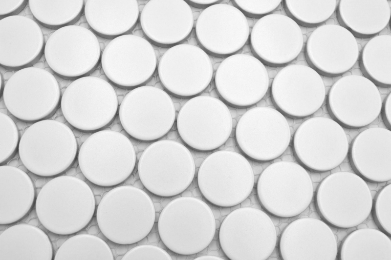 Carreau de mosaïque céramique Bouton Loop Penny rond uni blanc mat MOS10-0111GR