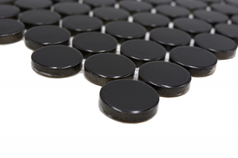 Mosaïque céramique Bouton Loop Penny rond uni noir brillant MOS10-0300GR