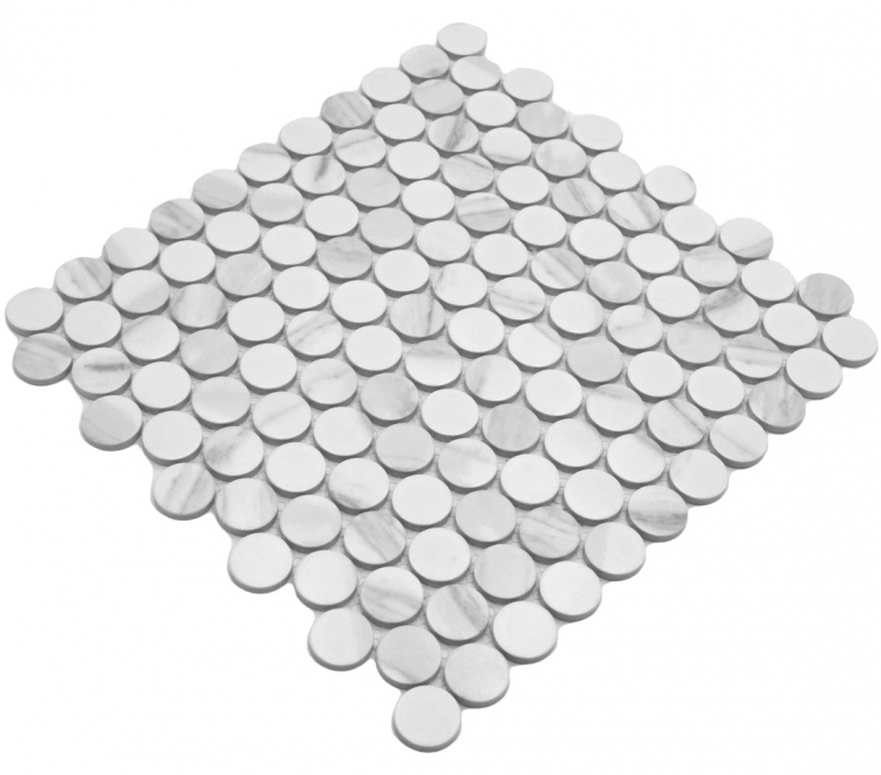 Mosaïque céramique Bouton Loop Penny Rond Cararra blanc gris mat MOS10-1102GR