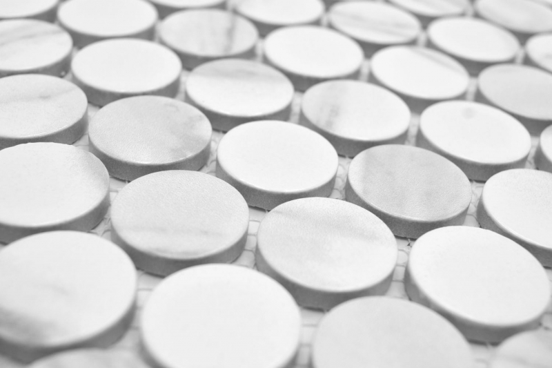 Mosaïque céramique Bouton Loop Penny Rond Cararra blanc gris mat MOS10-1102GR