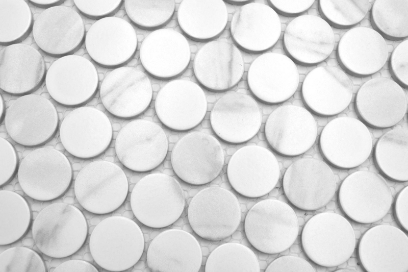 Mosaïque céramique Bouton Loop Penny Rond Cararra blanc gris mat MOS10-1102GR