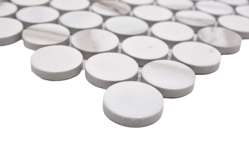 Céramique Carreau de mosaïque Bouton Loop Penny Rond Calacatta blanc gris brun mat MOS10-1112GR
