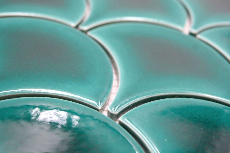 Céramique Carreau en mosaïque Écailles de poisson uni vert foncé ice crackled Style MOS13-FS5