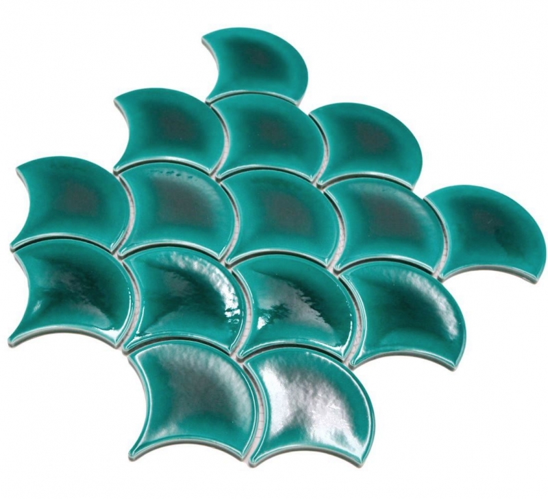 Céramique Carreau en mosaïque Écailles de poisson uni vert foncé ice crackled Style MOS13-FS5