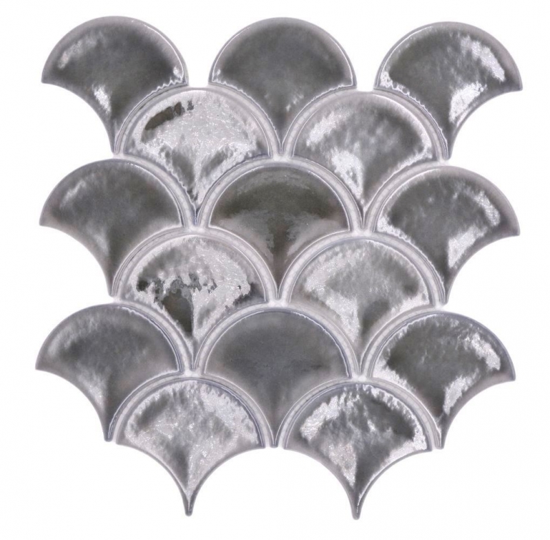 Céramique Carreau en mosaïque Écailles de poisson uni gris foncé ice crackled Style MOS13-FS7