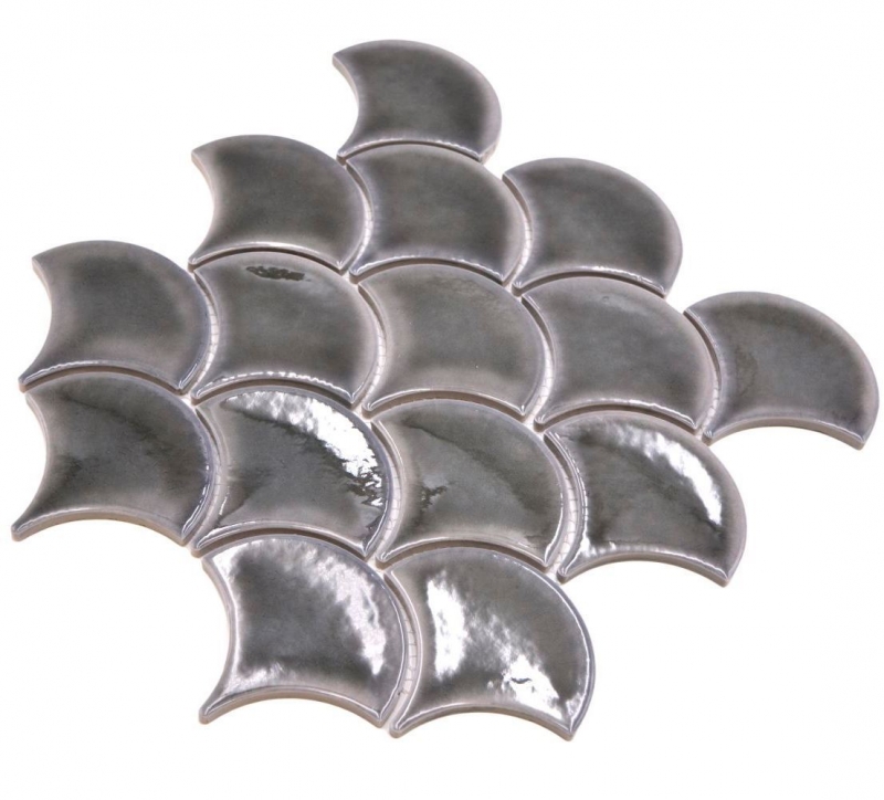 Céramique Carreau en mosaïque Écailles de poisson uni gris foncé ice crackled Style MOS13-FS7