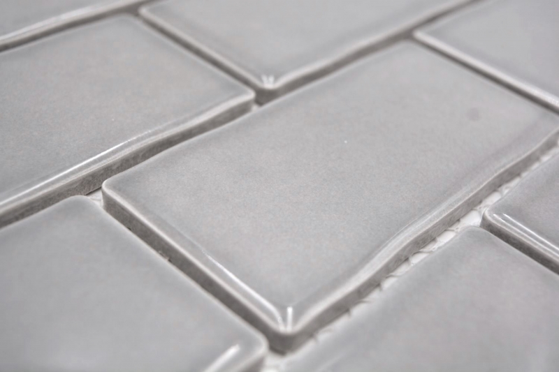 Carreau céramique mosaïque Metro Sybway composite uni gris pierre gris clair brillant MOS26-345