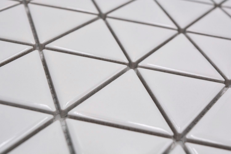 Carreau de mosaïque céramique Triangle Diamant uni blanc brillant MOS13-t51
