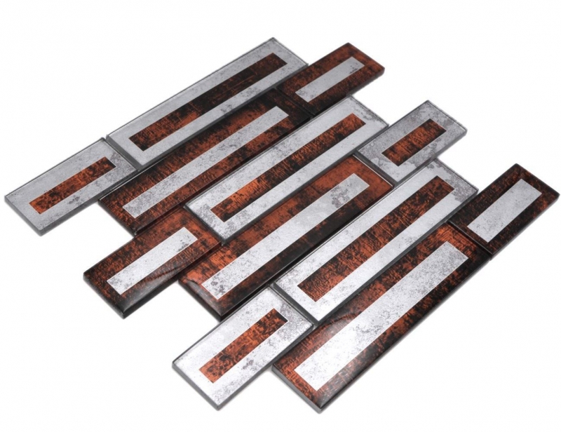 Mosaïque de verre Carreau de mosaïque aspect 2D rouge argenté gris ombré MOS88-W1