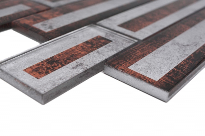 Mosaïque de verre Carreau de mosaïque aspect 2D rouge argenté gris ombré MOS88-W1