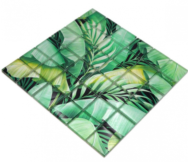 Mosaïque de verre Forêt pluviale vert Feuilles optiques MOS88-Pic01