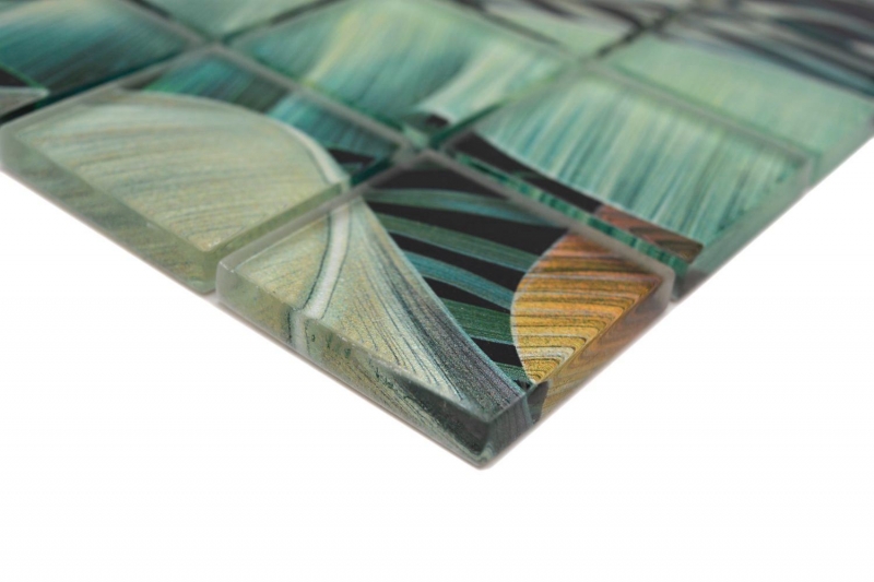 Mosaïque de verre Forêt pluviale Vert Ocre jaune Feuilles optiques MOS88-Pic07