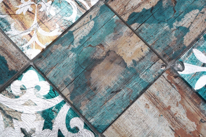 Mosaïque de verre Mosaïque Piastrella Vintage Patchwork beige pertrol aspect bois ornement MOS160-W850