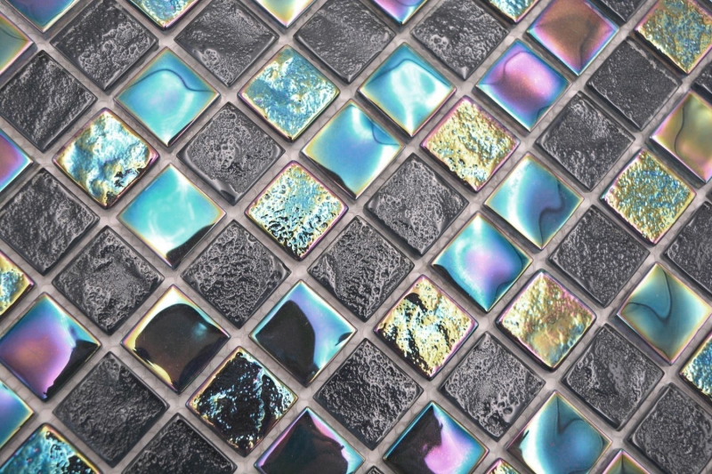 Mosaïque de verre carreau de mosaïque small flip flop irisé noir multicolore MOS65-S65