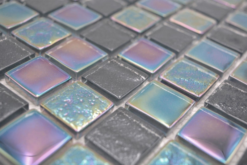 Mosaïque de verre carreau de mosaïque small flip flop irisé noir multicolore MOS65-S65