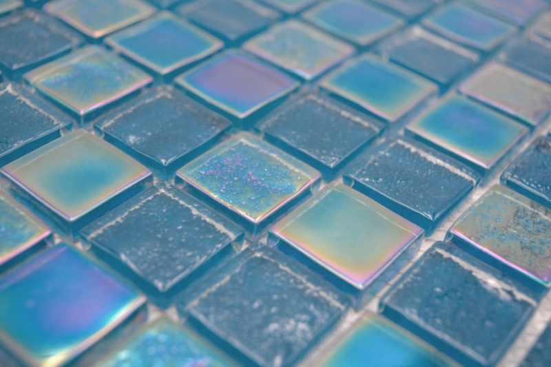 Mosaïque de verre carreau de mosaïque small flip flop irisé bleu turquoise multicolore MOS65-S63