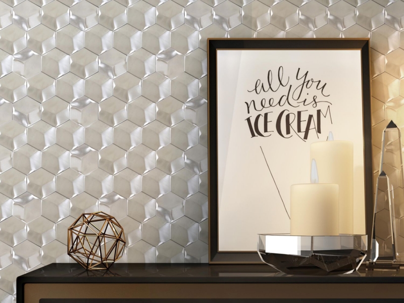 Acier inoxydable Hexagon Mosaic Carreaux Hexagon 3D Acier Titanium brillant/mat MOS128-SB