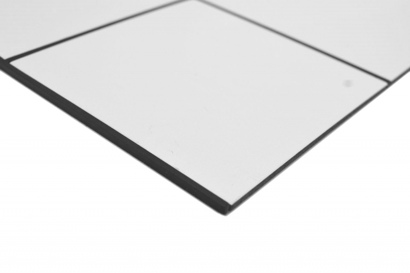 Tapis mosaïque autocollant en métal aspect carrelage blanc avec joint noir MOS200-W01