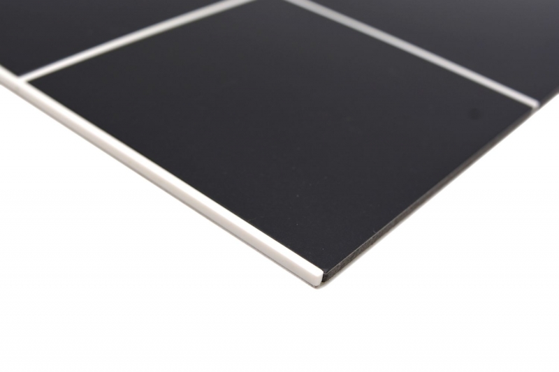 Tapis mosaïque autocollant en métal aspect carrelage noir avec joint blanc MOS200-B03